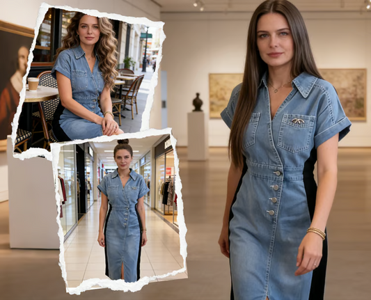 VESTIDO DENIM ENTALLADO "EFECTO ILUSION" CON BANDAS LATERALES