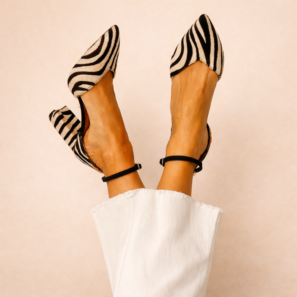 SANDALIAS CON TACON MEDIO Y PATRON DE CEBRA