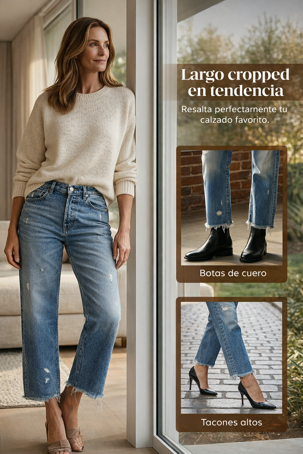 PANTALONES VAQUEROS DE PIERNA RECTA CORTOS ESTILO RETRO