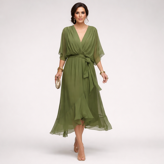 ISADORA | VESTIDO DE CHIFFON CON ESCOTE EN V