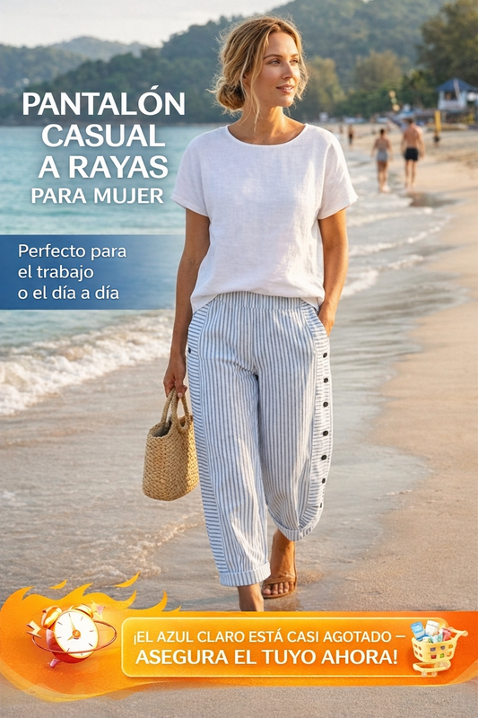 ☀️ OFERTA DE PRIMAVERA 50% DE DESCUENTO!! 🌿🌸 PANTALÓN AZUL A RAYAS CON BOLSILLOS LATERALES CÓMODO