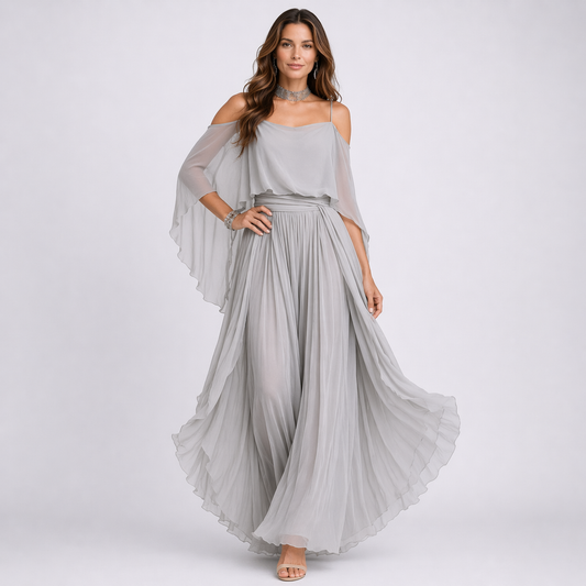 ISABELA | CONJUNTO FLUIDO GRIS CON TOP DE TIRANTES Y PANTALÓN LIGERO