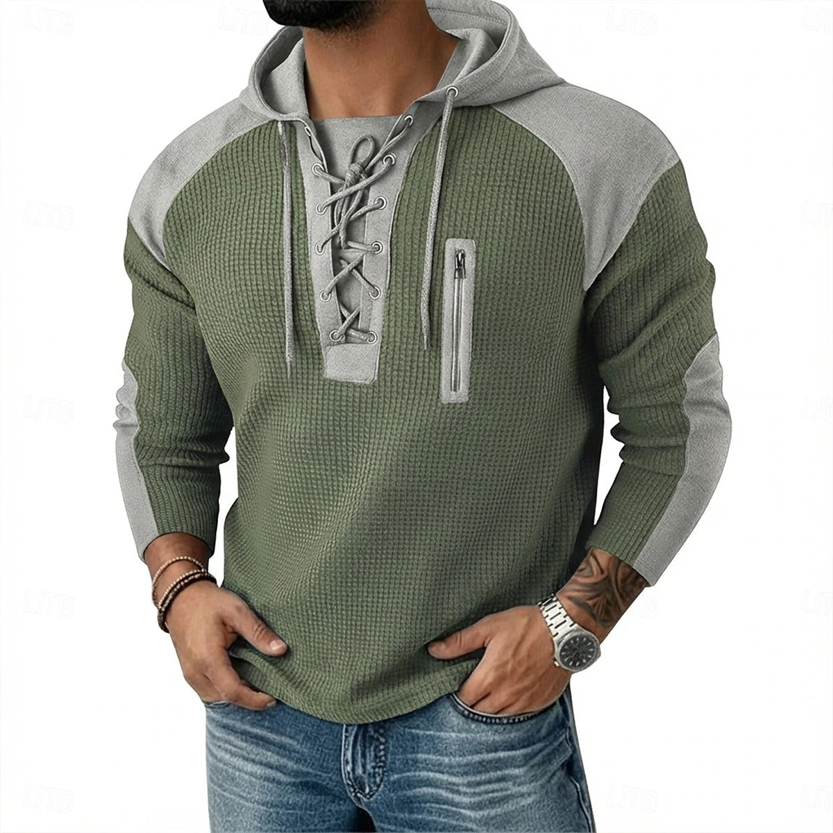 CAMISA HENLEY TEXTURADA CON CAPUCHA