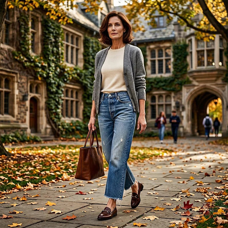 PANTALONES VAQUEROS DE PIERNA RECTA CORTOS ESTILO RETRO