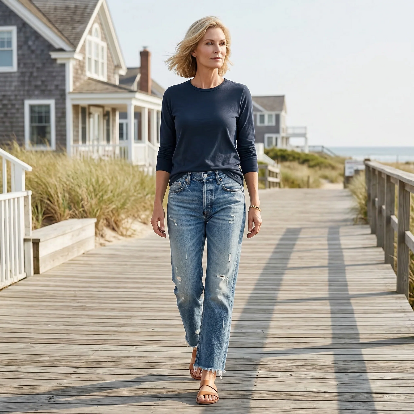 PANTALONES VAQUEROS DE PIERNA RECTA CORTOS ESTILO RETRO